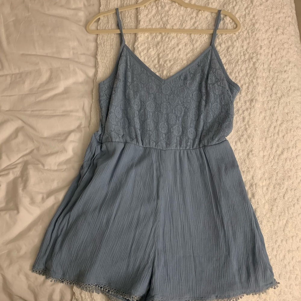 Blue Lace Top Romper